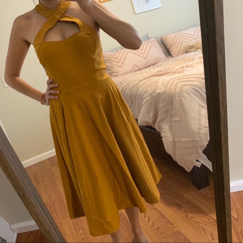 Unique Vintage Mustard Swing Dress size XS